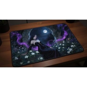 Custom gaming playmat design featuring a magic in fantasy style with purple tones optimized for landscape format created b...