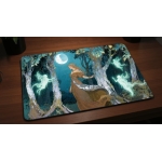 Custom gaming playmat design featuring a earth with magic, forest in nature style with silver tones creating a ethereal at...