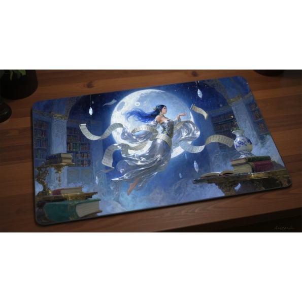 Custom gaming playmat design featuring artwork inspired by 'Tamiyo's Moonlit Revelation A ...' in fantasy style featuring ...