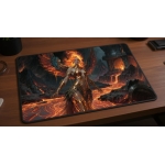 Custom gaming playmat design featuring a fire featuring amber and bronze colors optimized for landscape format created by ...