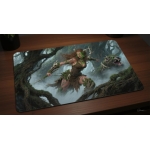 Custom gaming playmat design featuring a beast in animal style featuring red and green colors optimized for landscape form...