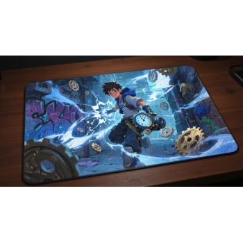 Custom gaming playmat design featuring artwork inspired by 'A dynamic fantasy artwork in P...' featuring red and blue colo...