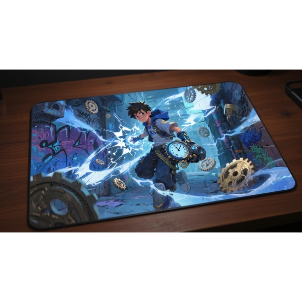 Custom gaming playmat design featuring artwork inspired by 'A dynamic fantasy artwork in P...' featuring red and blue colo...