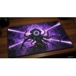 Custom gaming playmat design featuring a creature in sci-fi style featuring red and purple colors optimized for landscape ...