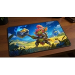 Custom gaming playmat design featuring a knight in fantasy style featuring blue and yellow colors creating a epic atmosphe...