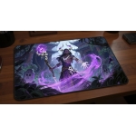 Custom gaming playmat design featuring a staff with magic in fantasy style featuring purple and white colors optimized for...