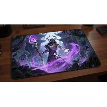 Custom gaming playmat design featuring a staff with magic in fantasy style featuring purple and white colors optimized for...