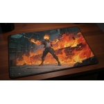 Custom gaming playmat design featuring a fire featuring red and orange colors creating a dramatic atmosphere optimized for...
