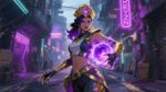 A cyberpunk illustration in the style – Sci-Fi Gaming Playmat