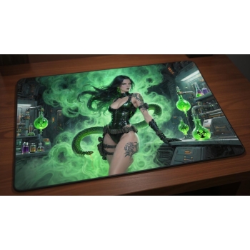 Custom gaming playmat design featuring artwork inspired by 'Viper's Toxic Laboratory A ven...' in dark style with emerald ...