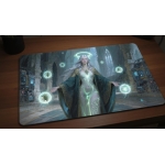 Custom gaming playmat design featuring a magic in fantasy style featuring silver and amber colors creating a ethereal atmo...