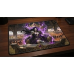 Custom gaming playmat design featuring a armor with magic in fantasy style featuring red and purple colors optimized for l...