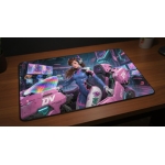Custom gaming playmat design featuring a spirit in sci-fi style with pink tones optimized for landscape format created by ...