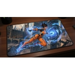 Custom gaming playmat design featuring a magic in fantasy style featuring red and blue colors optimized for landscape form...