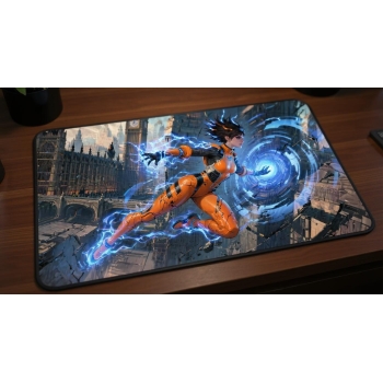 Custom gaming playmat design featuring a magic in fantasy style featuring red and blue colors optimized for landscape form...