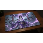 Custom gaming playmat design featuring a lightning in fantasy style featuring violet and amber colors optimized for landsc...