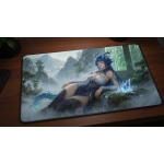 Custom gaming playmat design featuring a mountain in nature style featuring blue and amber colors creating a peaceful atmo...