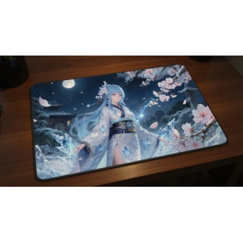 Custom gaming playmat design featuring a magic with ice in fantasy style with blue tones optimized for landscape format cr...