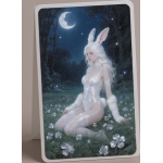 Custom Artist Trading Card featuring a magic with forest in fantasy style featuring red and white colors creating a peacef...