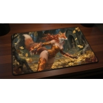 Custom gaming playmat design featuring a fire with magic in fantasy style featuring red and gold colors optimized for land...