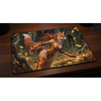 Custom gaming playmat design featuring a fire with magic in fantasy style featuring red and gold colors optimized for land...