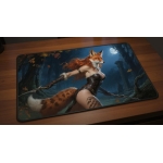 Custom gaming playmat design featuring a forest in nature style featuring red and amber colors optimized for landscape for...