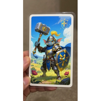 Custom Artist Trading Card featuring a knight in fantasy style featuring blue and yellow colors creating a epic atmosphere...