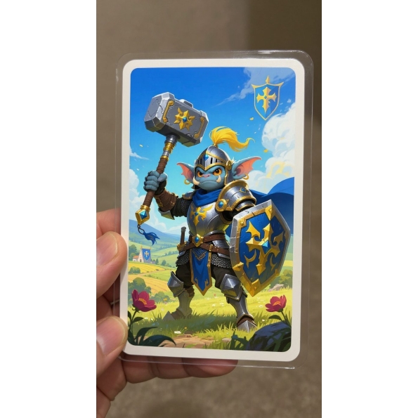 Custom Artist Trading Card featuring a knight in fantasy style featuring blue and yellow colors creating a epic atmosphere...