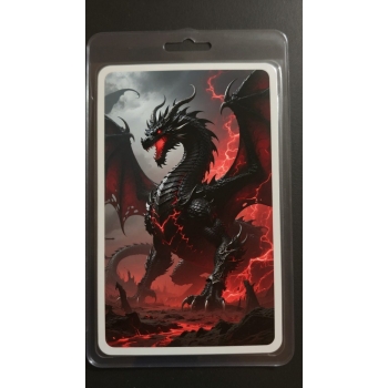 Custom Artist Trading Card featuring a dragon in fantasy style featuring red and black colors creating a dramatic atmosphe...